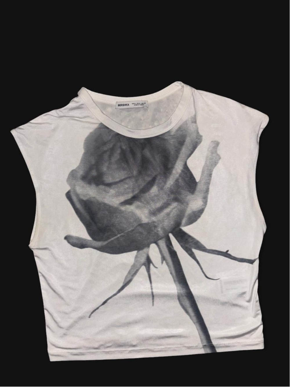 Bershka White Tank with Large Black Rose Print